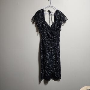 Vintage New Leaf Vneck polka dots draped midi dress size 6